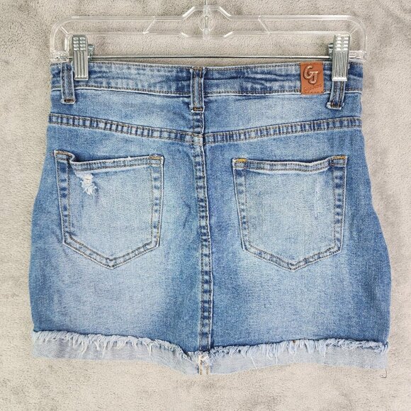 Womens Gogo Jeans Blue Denim Skirt Distressed Cuffed Raw Hem Size 1 - Picture 7 of 12